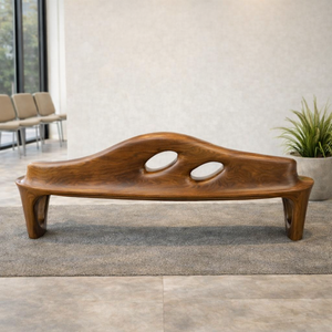 Banc de patio extérieur Luxali en bois massif naturel, artisanal, durable et écologique, taille personnalisée, sculpté, pour villa, hôtel, maison - Product Image 5