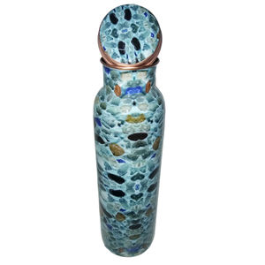 Elegante botella de agua de cobre impresa Meena a prueba de fugas para beneficios de salud Ayurveda y Yoga - Product Image 1