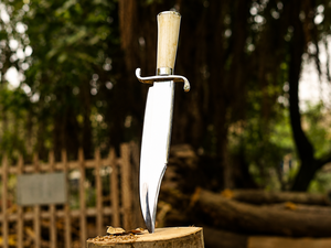 Handmade Movie Bowie <b>Knife</b> 1095 Carbon Steel Blade <b>Bone</b> <b>Handle</b> With Leather Sheath - Product Image 3