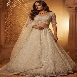 Heavy <b>Net</b> with Sequin-Motif Crystal work & Scallop Border A-Line Lehenga-Choli Collection Indian Exporter Supplier from Surat - Product Image 1