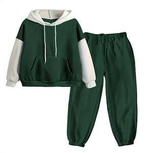 Women's Summer Short Long Sleeve Hoodie & Loose Casual Pants Set 2pcs Light Gray Hooded Sweatshirt Sweatpants 100% Cotton Fleece - Product Image 1