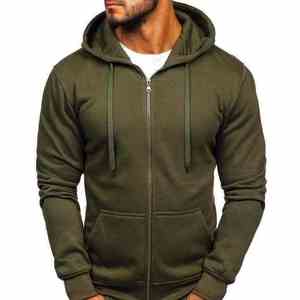 Sudadera con capucha de lana y algodón para hombre, ropa de calle de invierno, logotipo personalizado, Color sólido con cremallera, estampado Digital, técnica de tinte, cuello con capucha - Product Image 1