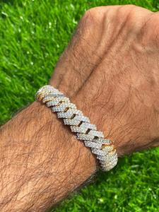 Men's 8-Inch Hip Hop Bracelet Miami 14mm Cuban Link VVS Diamond Prong Cuban Chain Sterling <b>Silver</b> Jewelry gifts for men - Product Image 6