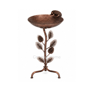 Copper Birdbath With <b>Pinecone</b> And Hedgehog Design Handmade Polished Finish Freestanding Outdoor Garden Ornament - Product Image 1