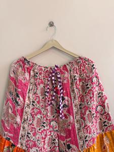 Multicolor Patchwork Kantha Floral Pattern Elastic Waist Bohemian <b>Straight</b> <b>Leg</b> Unisex Palazzo <b>Pants</b> - Product Image 2