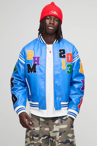 Chaqueta Varsity de Invierno para Hombre, de Lana y Piel de Oveja, Impermeable y Cortavientos, Personalizada con Letras Bordadas en la Parte Delantera, Talla Grande - Product Image 4