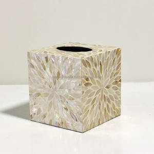 Boîte à mouchoirs en bois tressé nacre, artisanat élégant, écologique, durable, moderne, décoratif, pour salle de bain et salon, Falak - Product Image 2