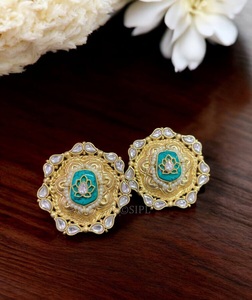 Pendientes chapados en oro con diseño de flor de esmalte azul, perla de imitación, estilo vintage para mujer, joyería de boda - Product Image 2