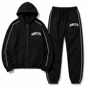 Ensemble de survêtement respirant pour homme Hawk Eye Sports, sweat à capuche en molleton fin 300g, coupe ajustée, avec fermeture boutonnée sur toute la longueur - Product Image 4