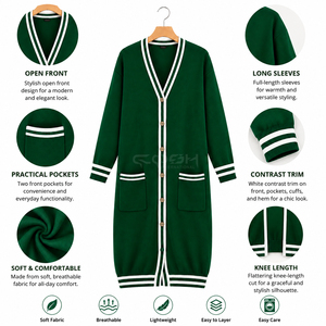 Cosh International Sorority Sisterhood Acrylic Green Knitted <b>Cardigan</b> <b>Long</b> Sleeve V-Neck Casual Full <b>Length</b> With Pockets - Product Image 6