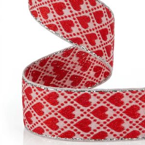 Cinta Decorativa con Patrón de Corazón Rojo de Neelkamal Industries, Cinta de Poliéster con Borde Plateado para Envolver Regalos y Empaquetar - Product Image 1