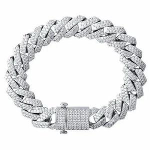 Bracelet cubain en argent sterling micro-incrusté de moissanite, style hip-hop européen et américain, tendance et personnalisé pour garçons - Product Image 1
