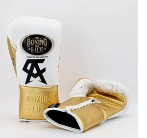 Customized Lightweight No Boxing No Life Canelo White Gold Real Cowhide Leather Unisex Boxing <b>Gloves</b> Mexican Style Lace-Up - Product Image 1