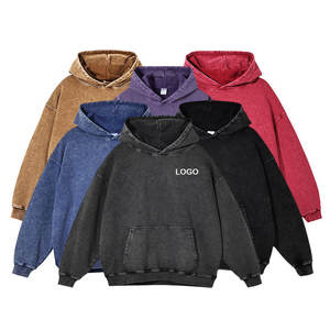 2026 <b>Men's</b> Acid Wash Hoodie Custom Logo Plain <b>Pullover</b> Mans Vintage Hoodies Washed Heavyweight Blank for <b>Men</b> - Product Image 1