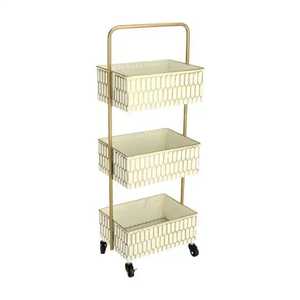 Chariot de bar rond à 2 niveaux en bois massif, chariot de service mobile pour boissons, chariot de rangement moderne en bois pour le thé avec grandes roues - Product Image 4
