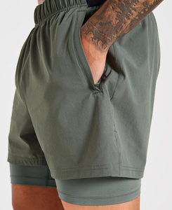Pantalones Cortos Deportivos para Hombre de Primera Calidad, Ligeros, Color Verde Sólido, de Secado Rápido, Cintura Elástica, Tejido de Punto, Cortos, Estilo Urbano, MOQ Bajo - Product Image 3