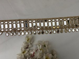 Luxury Fancy Traditional Floral Embroidery Cording Indian Shisha Mirror Zari Work Handmade Sexy Vintage 100% Polyester <b>Lace</b> - Product Image 2