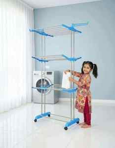 Three Tier Detachable Clothes <b>Drying</b> <b>Stand</b> Movable Stainless Steel Laundry Rack Standing Storage Rack Space Saving Clothes Airer - Product Image 3