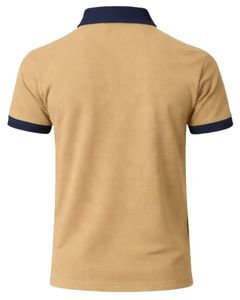 Polo de Algodón para Hombre Color Caqui Personalizado con Cuello y Ribete de Manga en Contraste Azul Marino, Corte Clásico, Casual, Verano, Suministro al por Mayor OEM - Product Image 2