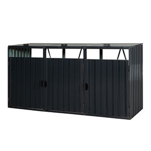 Outdoor Metal Garbage <b>Bin</b> Shed Stainless Galvanized Steel <b>Storage</b> for 3 Trash Cans W540S00009 for <b>Garden</b> Yard Lawn - Product Image 6
