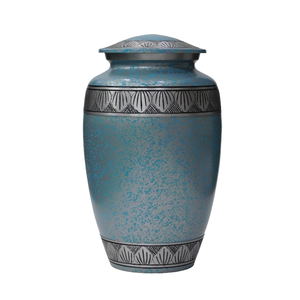 Urnas de cremación de aluminio para adultos con grabado en estaño y acabado en color azul cielo, urnas metálicas para cenizas humanas. - Product Image 1