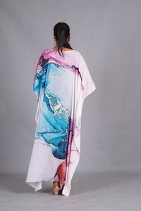 Loose Fit Spring <b>Summer</b> Women's Luxury <b>Kaftan</b> Satin Floral Printed Breathable Drawstring Closure Beach Cover Gift Great Price - Product Image 4