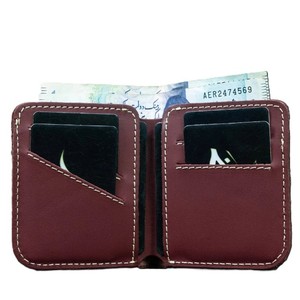 Minimalist Burgundy <b>Genuine</b> <b>Leather</b> Bi Fold Slim Card <b>Wallet</b> With Contrast Stitching Classic Compact Cash Organizer Travel Case - Product Image 2