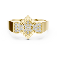 Bague en or jaune avec grappe de diamants géométriques et design triple forme, bijou moderne et élégant pour femme