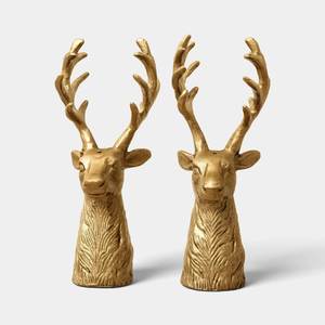 Juego de dos centros de mesa con cabezas de ciervo doradas, estatuas decorativas de bronce para decoración de mesa navideña, decoración de lujo para las fiestas. - Product Image 1