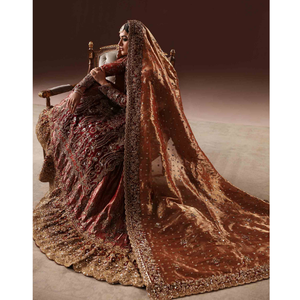 Bridal Heavy Lehnga Maxi <b>Dress</b> <b>with</b> Ruffles Crystal Embroidery Beaded Stone Handwork for Bride Wedding Wear - Product Image 5