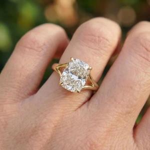 Solid Yellow Gold Cushion Cut Diamond Engagement Ring in Split Shank Prong Setting Handmade Anniversary Wedding Jewelry <b>Gift</b> - Product Image 1