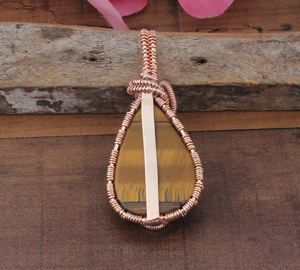 Colgante de Ojo de Tigre Natural Envuelto en Alambre, Chapado en Platino, Vintage, Unisex, Hecho a Mano, Plata de Ley, Joyería con Piedra Preciosa Chatoyante - Product Image 4