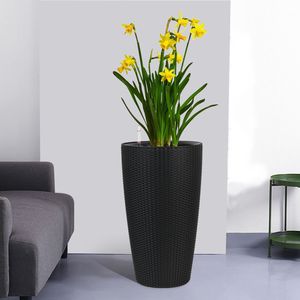 Set 2 Tall Faux Rattan Planters Smart Indoor Outdoor <b>Large</b> Water Level Monitor <b>Pots</b> Automatic Flooding Watering Feature Inner - Product Image 2