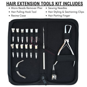 Kit d'outils pour extensions capillaires avec pinces à micro-anneaux, crochet de retrait, aiguilles à coudre, pinces de sectionnement et doigtier de séparation - Product Image 2