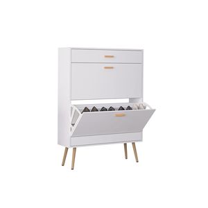 Moderno Armadio per Scarpe da 16 Paia con 2 Cassetti Ribaltabili, Organizzatore Bianco in MDF per Ingresso, per Tacchi e Stivali - Product Image 2