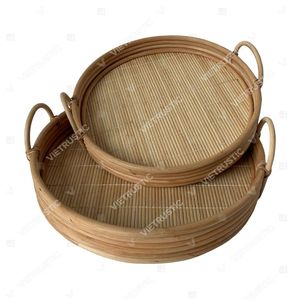 Juego de bandejas de servir HALO TONE de bambú y ratán ecológico, de un solo nivel, para vajilla, despensa, decoración de cocina, soporte para cubiertos - Product Image 4