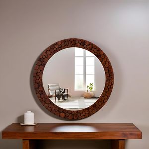 Handmade <b>Round</b> Wooden Slice <b>Wall</b> <b>Mirror</b> Rustic Decorative Home Decor <b>Mirror</b> - Product Image 1