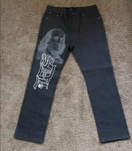 Jeans de mezclilla de cintura media para hombre, estilo urbano, de algodón lavado, transpirable y de secado rápido, corte recto largo - Product Image 1