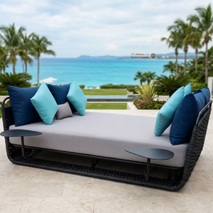 PRSB-010 Modern Rattan Double Daybed 2 <b>Side</b> <b>Tables</b> Comfortable Waterproof <b>Outdoor</b> Furniture for Living Room/Hotel/Beach/Villa - Product Image 1