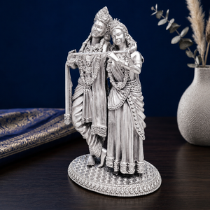 Idole de Radha Krishna plaquée argent 999 de Jaipur Metals |   100% Laiton |   Fait main traditionnel |   Statue de divinité hindoue |   7x5x12 cm |   268g | - Product Image 5