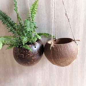 Articles de jardin en gros, pots à fleurs en coquille de noix de coco, supports pour plantes, pots faits à la main, jardinières suspendues - Product Image 1