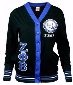 New Latest Zeta Phi Beta V-Neck Cardigan Blue White Chenille Letters Full Sleeve Sweater Autumn Wear - Product Image 3