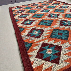 Alfombra Kilim de Lana Hecha a Mano, Diseño Abstracto Moderno, Tejido Plano Ecológico, Estilo Bohemio Vintage - Product Image 3