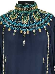 Awais House Women's Maroon Embroidered Organza Modest Floor-Length Abaya Beading Sheer Layer Full Sleeve Sweetheart Middle East - Product Image 6
