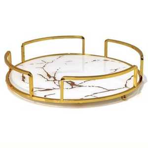 Luxury Rectangle Gold Metal <b>Mirrored</b> Serving <b>Tray</b> with Lattice Pattern Border Elegant Vanity Jewelry Cosmetic Storage Platter - Product Image 6