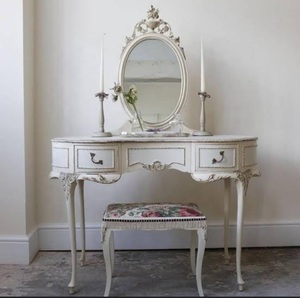 French Style Console <b>Table</b> With <b>Mirror</b> Frame Antique Design Wooden Frame wooden Top Hallway Entryway Living Room Furniture - Product Image 1