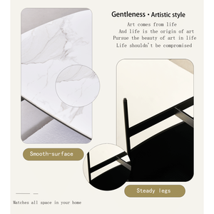 Tavolino da Caffè Moderno in Ceramica con Design a Trave Rocciosa per Soggiorno, Tavolo Basso Quadrato con Facile Montaggio - Product Image 3