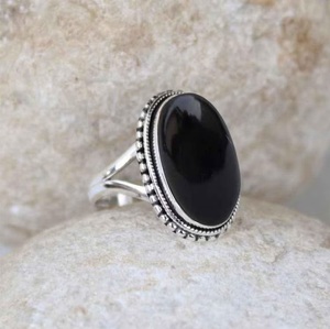 Natural Black Onyx Punk <b>Ring</b> <b>925</b> Sterling <b>Silver</b> Handmade Gemstone Statement <b>Ring</b> for Men Women - Product Image 5
