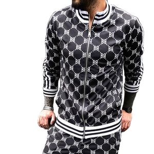 Bulk Supply Men's Urban Front Zipper Enclosure Track Suit With Ribbed Hem & Cuff Zip <b>Up</b> Printed Fabric Sublimated Sweat Suit Set - Product Image 1
