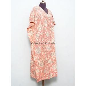 Precioso caftán de algodón puro color melocotón, largo, floral, para playa, estampado a mano, estilo kimono indio, cómodo, tejido para primavera. - Product Image 4